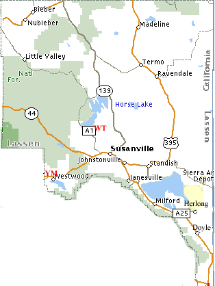Map of Lassen County, Showing Susanville, Honeylake & Standish 